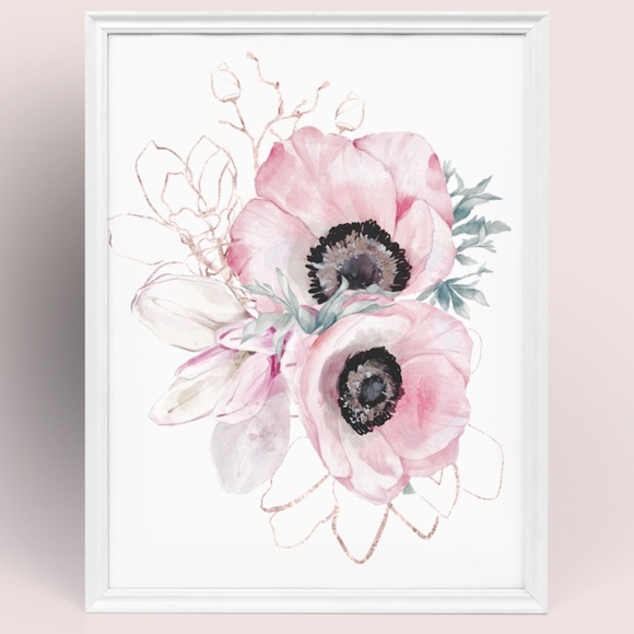 Wall Art Watercolor Pink Flowers Print Unframed - Picture 9 of 10